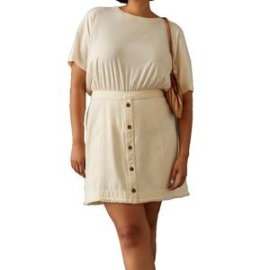 Anthropologie Cream Button-Front Mini Dress